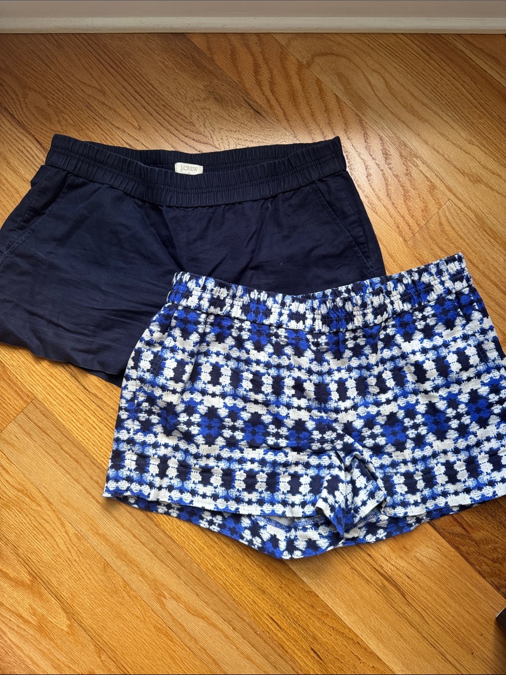 J. Crew Blue Patterned and Solid Navy Linen blend  Shorts Set